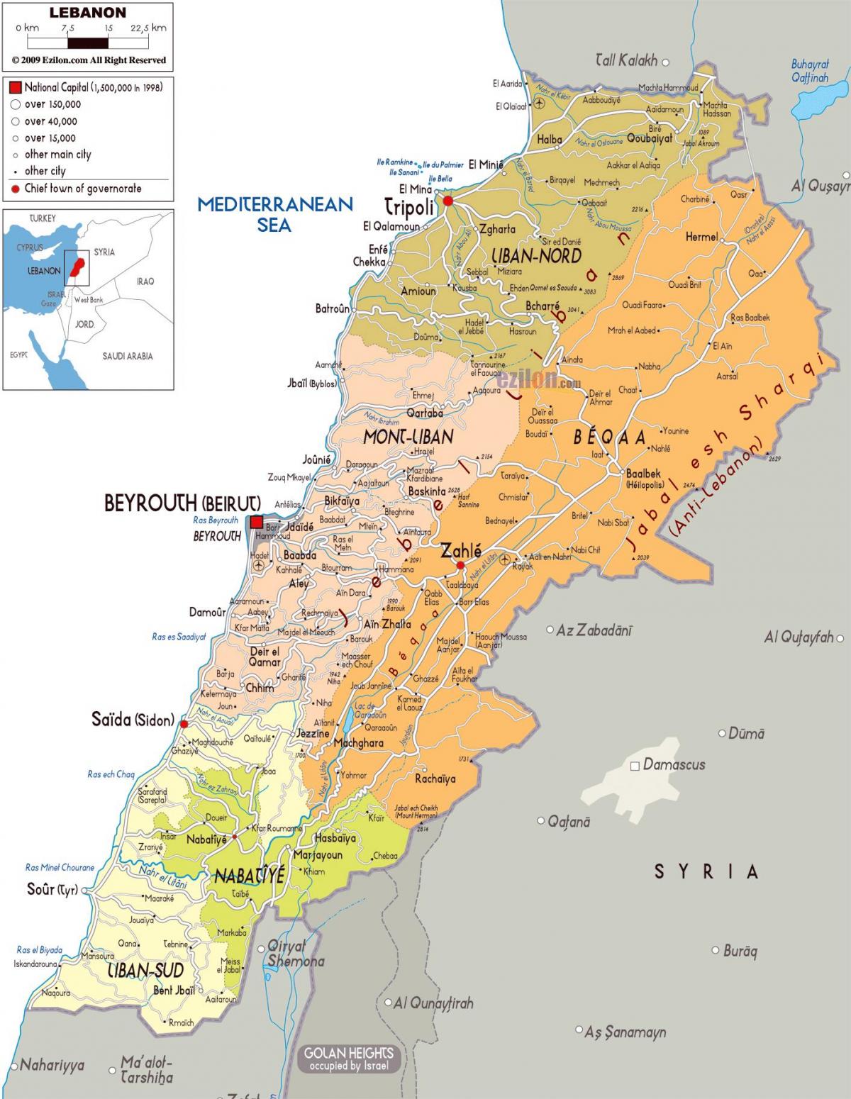 Либан детаљна мапа