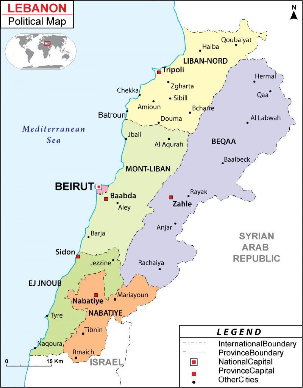 карта Либана политичких