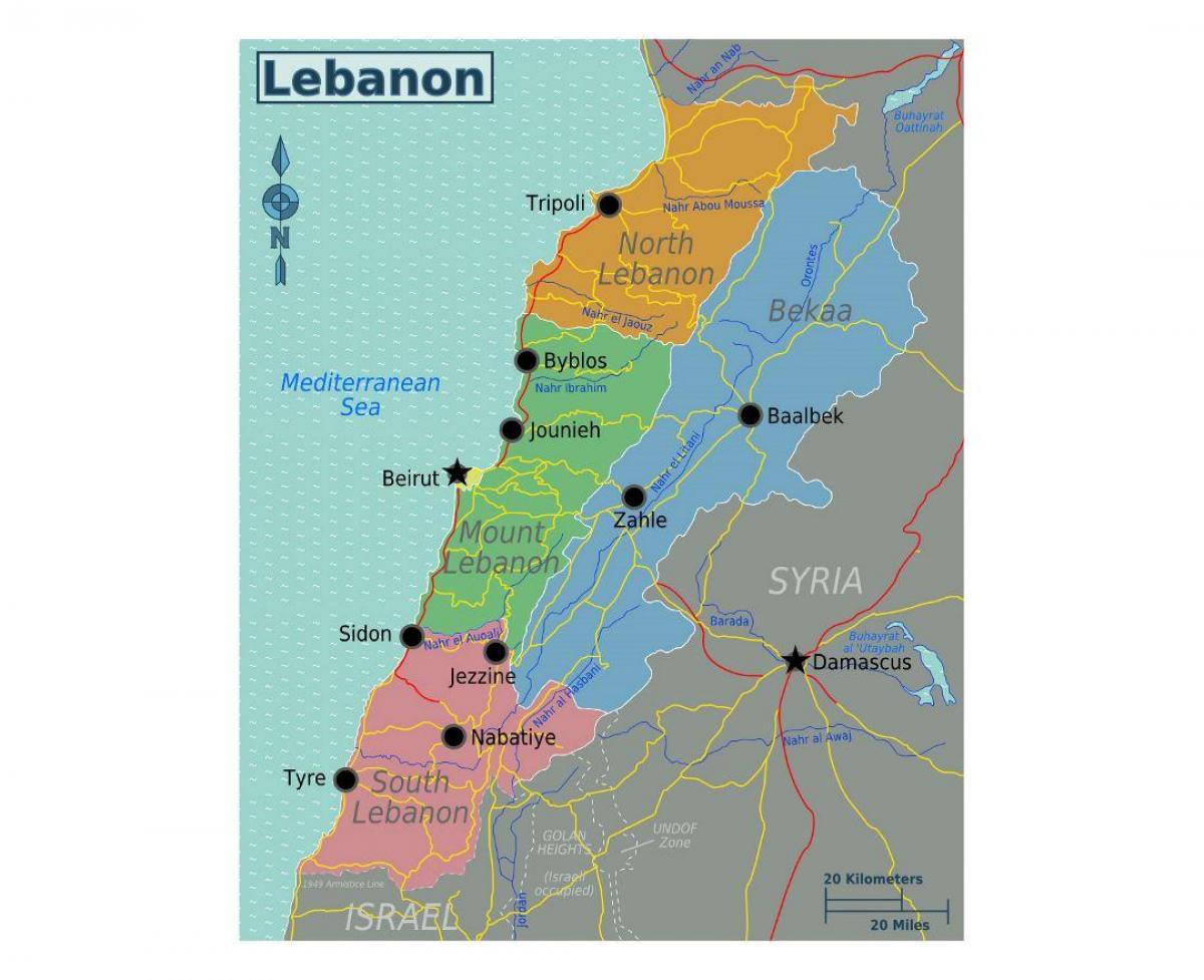 карта Либана туриста